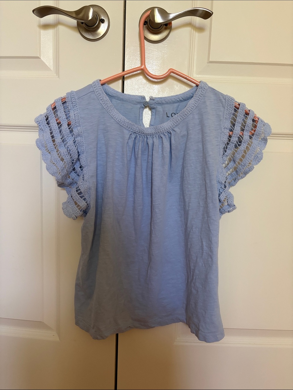 LOFT Light Blue Crochet Sleeve Top